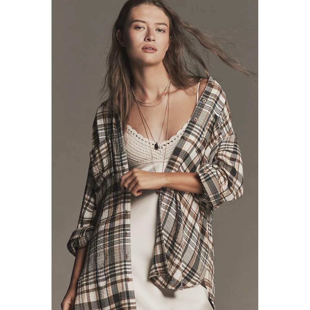 Pilcro The Hadley Relaxed Plaid Buttondown Shirt Size Small